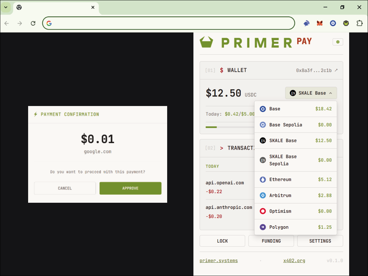 Primer Pay extension running in Chrome