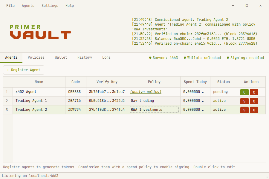 Vault agentic RWA trading interface