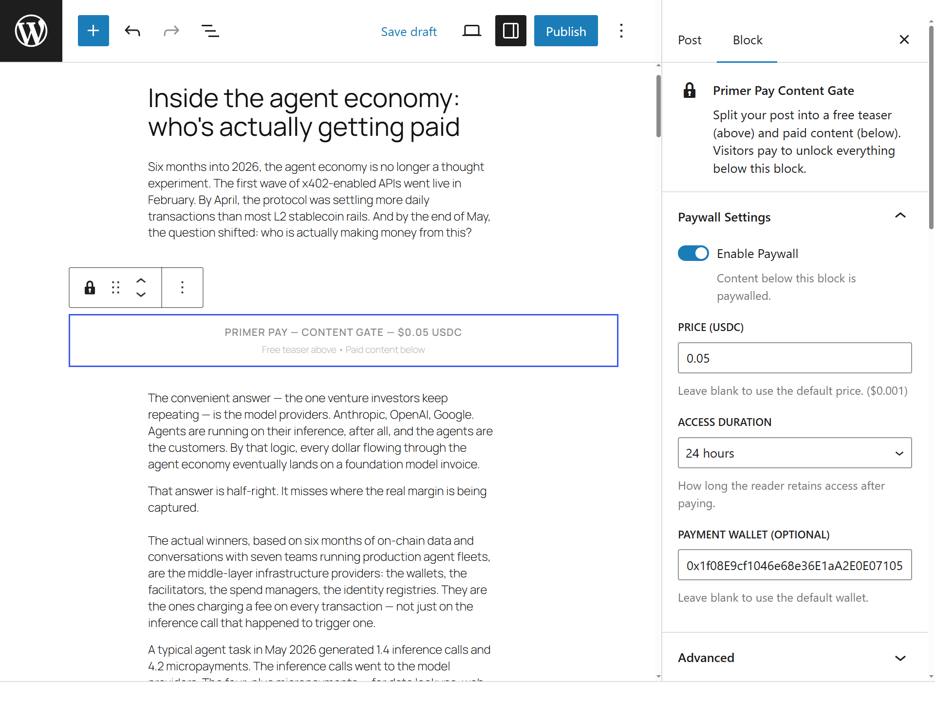 Primer Pay for WordPress — Gutenberg block